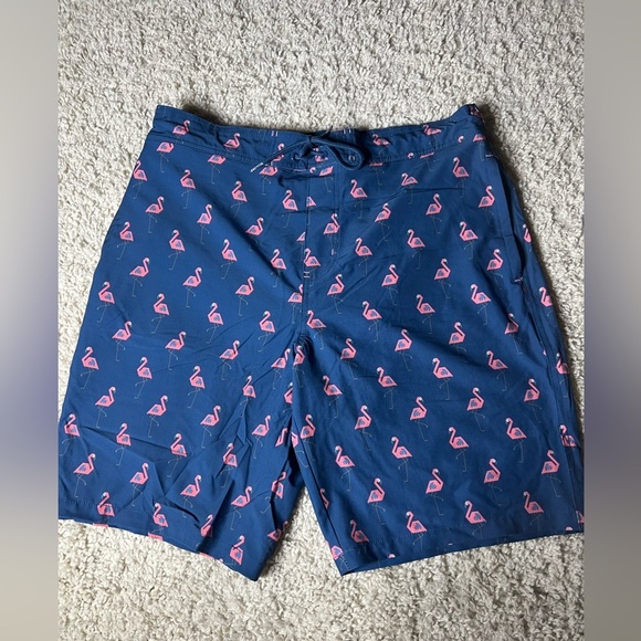 Men’s XL Trinity Blue Flamingo Print Swim Shorts - Picture 1 of 7